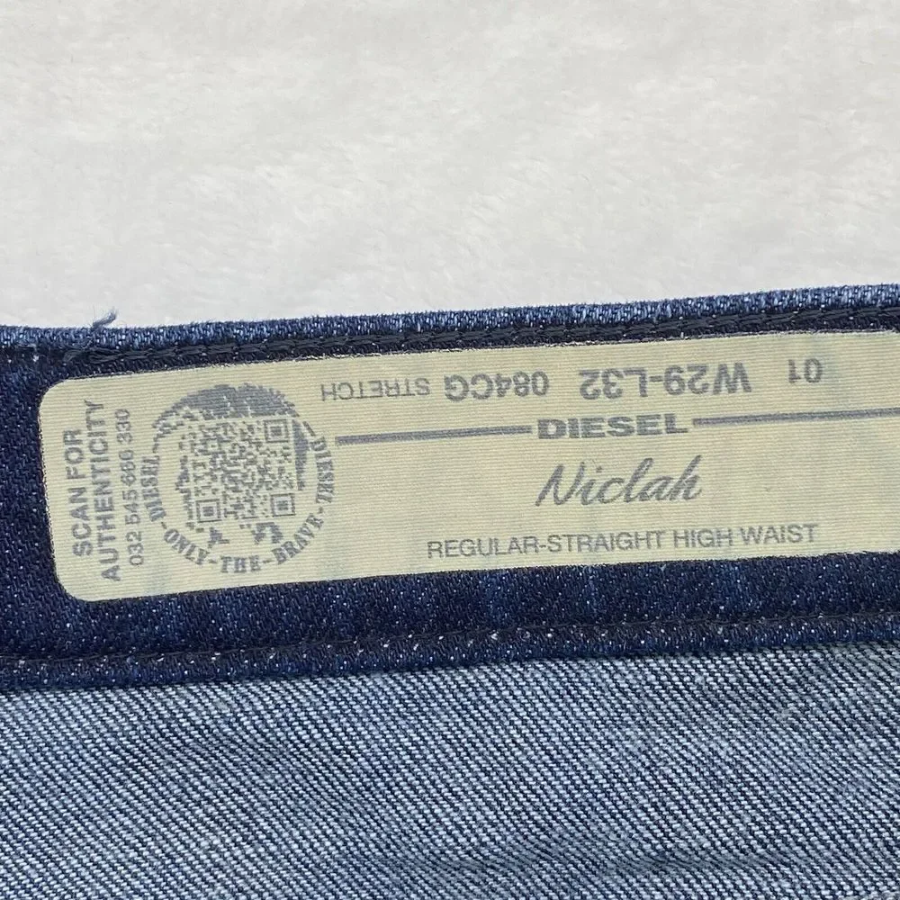 Ladies DIESEL NICLAH Blue High Waist Regular Straight dark Y2k‎ Jeans Sz 28x27